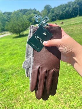 Lauren Ralph Lauren Brown Leather Touchscreen Gloves Women’s Size XL  NWT
